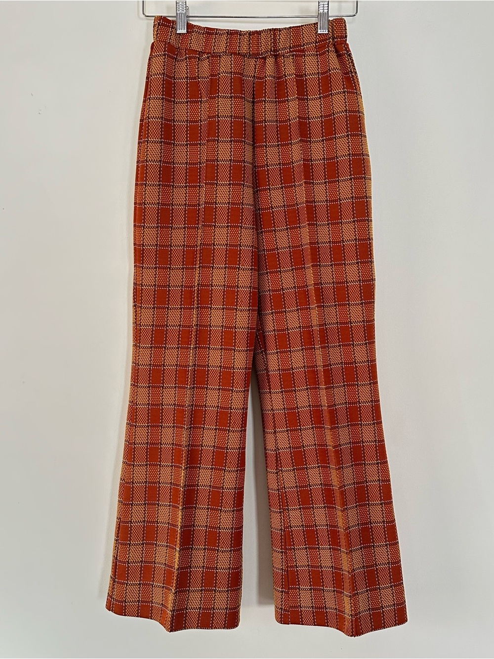 Vintage Plaid Wide-Leg Pants - Rust & Cream